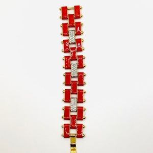 Juicy Couture Bracelet Red Orange Enamel Rhinestones Chunky 6-25”